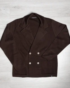 Cardigan uomo doppiopetto giacca bottoni metallo maglia links marrone GIOSAL-M2896A