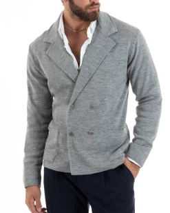 Cardigan uomo doppiopetto giacca bottoni metallo maglia links grigio GIOSAL-M2895A