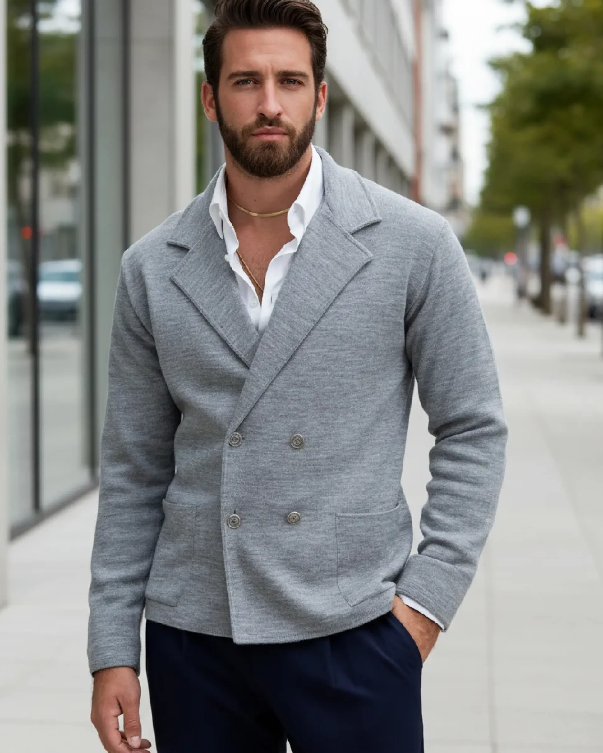 Cardigan uomo doppiopetto giacca bottoni metallo maglia links grigio GIOSAL-M2895A