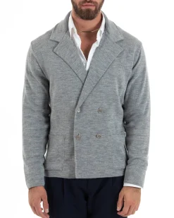 Cardigan uomo doppiopetto giacca bottoni metallo maglia links grigio GIOSAL-M2895A