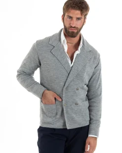 Cardigan uomo doppiopetto giacca bottoni metallo maglia links grigio GIOSAL-M2895A