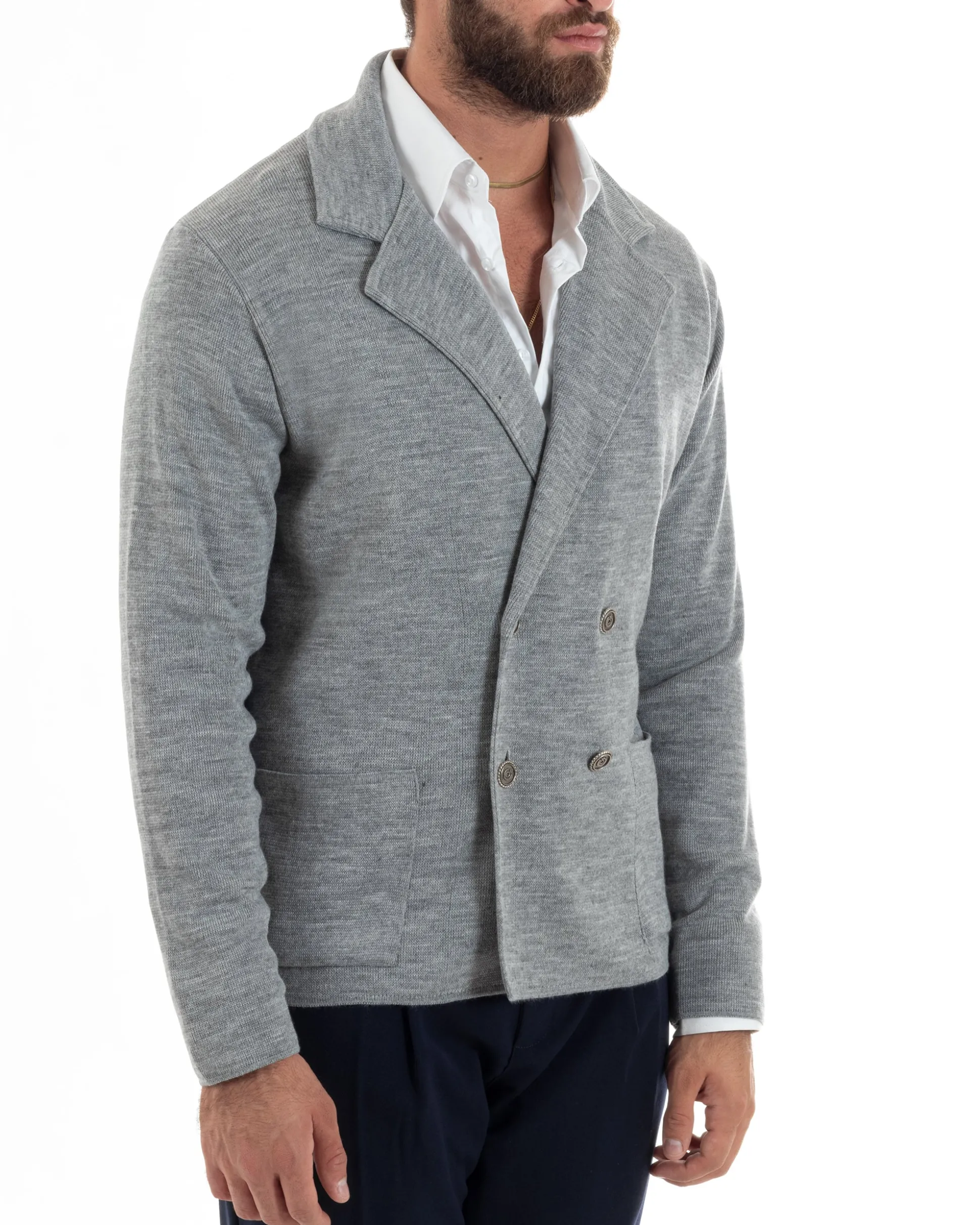 Cardigan uomo doppiopetto giacca bottoni metallo maglia links grigio GIOSAL-M2895A
