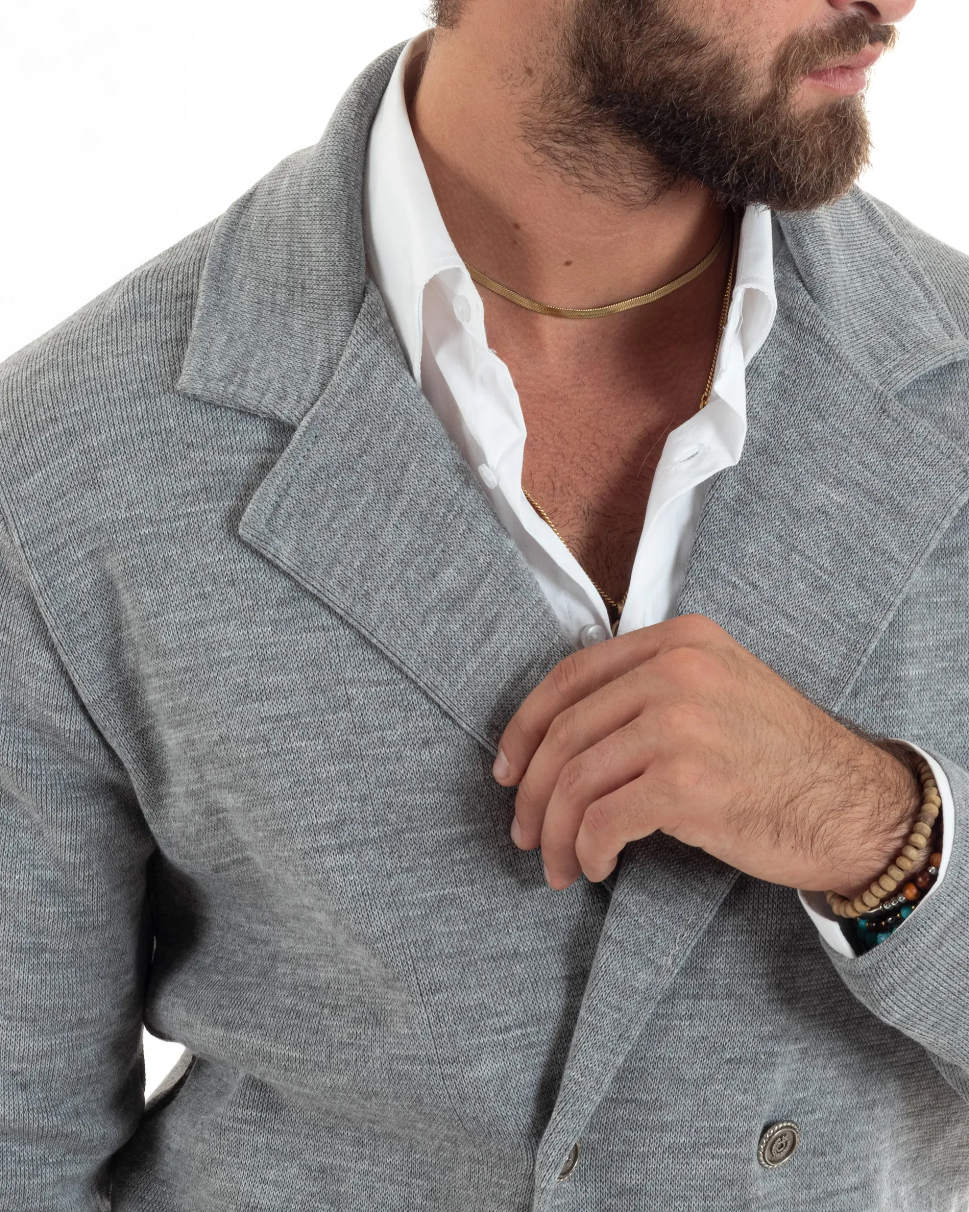 Cardigan uomo doppiopetto giacca bottoni metallo maglia links grigio GIOSAL-M2895A