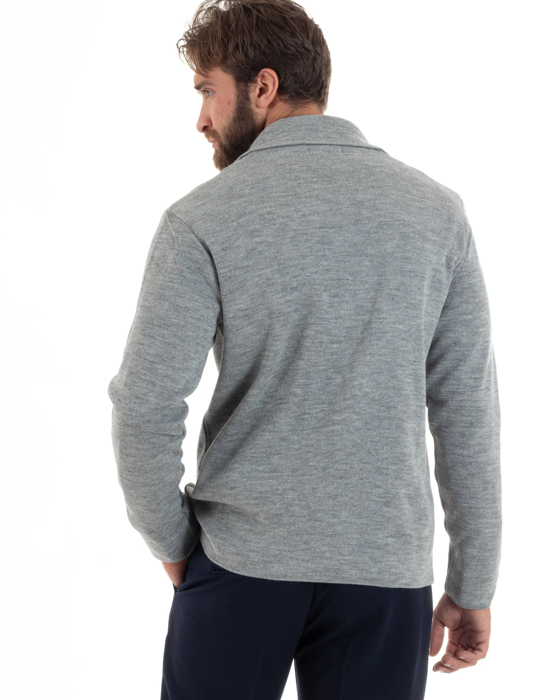 Cardigan uomo doppiopetto giacca bottoni metallo maglia links grigio GIOSAL-M2895A