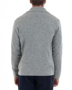 Cardigan uomo doppiopetto giacca bottoni metallo maglia links grigio GIOSAL-M2895A