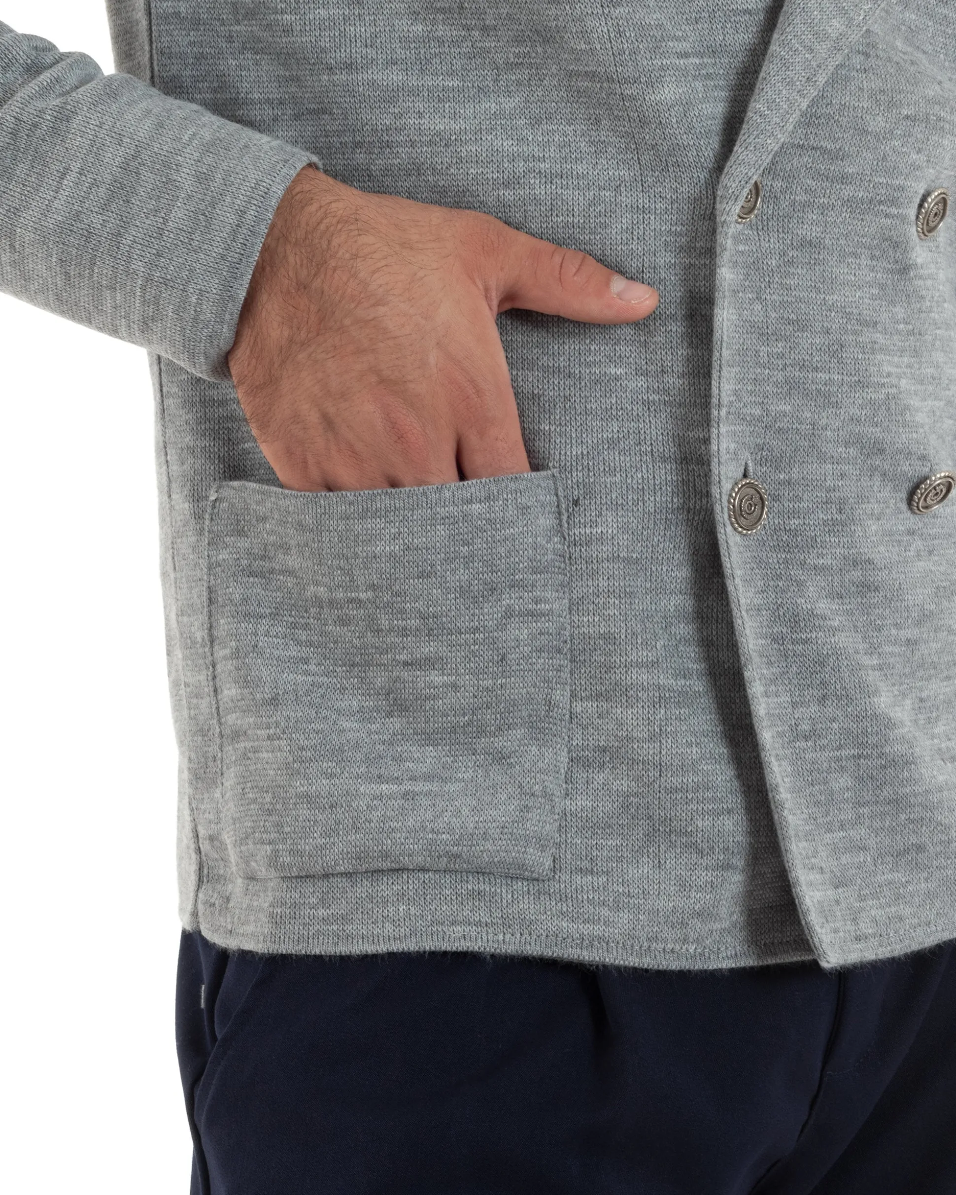 Cardigan uomo doppiopetto giacca bottoni metallo maglia links grigio GIOSAL-M2895A
