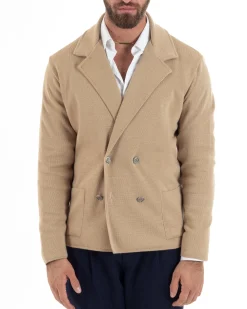 Cardigan uomo doppiopetto giacca bottoni metallo maglia links beige GIOSAL-M2893A