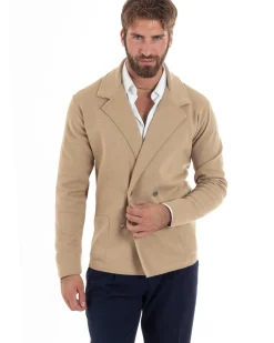 Cardigan uomo doppiopetto giacca bottoni metallo maglia links beige GIOSAL-M2893A