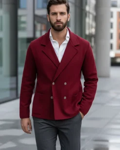 Cardigan uomo doppiopetto giacca bottoni metallo maglia links bordeaux GIOSAL-M3041A