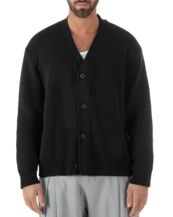 Cardigan uomo filo scollo v maglia cropped con bottoni boxy fit nero GIOSAL-M3091A