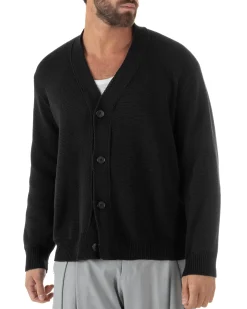 Cardigan uomo filo scollo v maglia cropped con bottoni boxy fit nero GIOSAL-M3091A