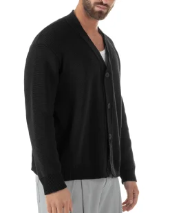 Cardigan uomo filo scollo v maglia cropped con bottoni boxy fit nero GIOSAL-M3091A