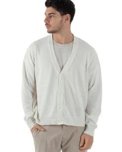 Cardigan Uomo Filo Scollo V Maglia Cropped Maglioncino Boxy Fit Giacca Cotone Con Bottoni Casual Bianco GIOSAL-M2979A