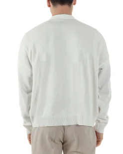 Cardigan Uomo Filo Scollo V Maglia Cropped Maglioncino Boxy Fit Giacca Cotone Con Bottoni Casual Bianco GIOSAL-M2979A