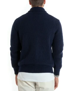 Cardigan uomo giacca bottoni maglia tasche toppa maglioncino collo scialle casual blu GIOSAL-M2736A
