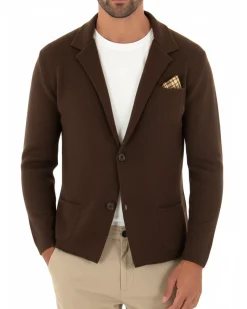Cardigan uomo giacca con bottoni maglia cotone casual marrone GIOSAL-M2825A