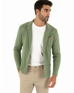 Cardigan uomo giacca con bottoni maglia cotone casual verde pesto GIOSAL-M2666A