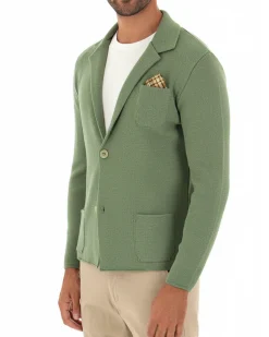 Cardigan uomo giacca con bottoni maglia cotone casual verde pesto GIOSAL-M2666A