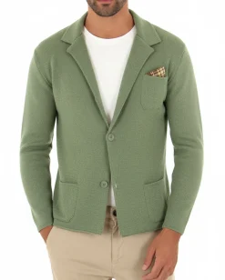 Cardigan uomo giacca con bottoni maglia cotone casual verde pesto GIOSAL-M2666A