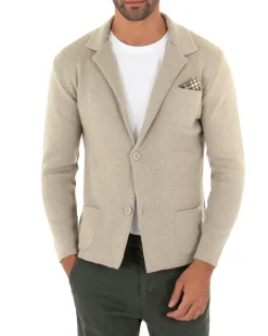 Cardigan uomo giacca con bottoni maglia cotone casual beige GIOSAL-M2667A
