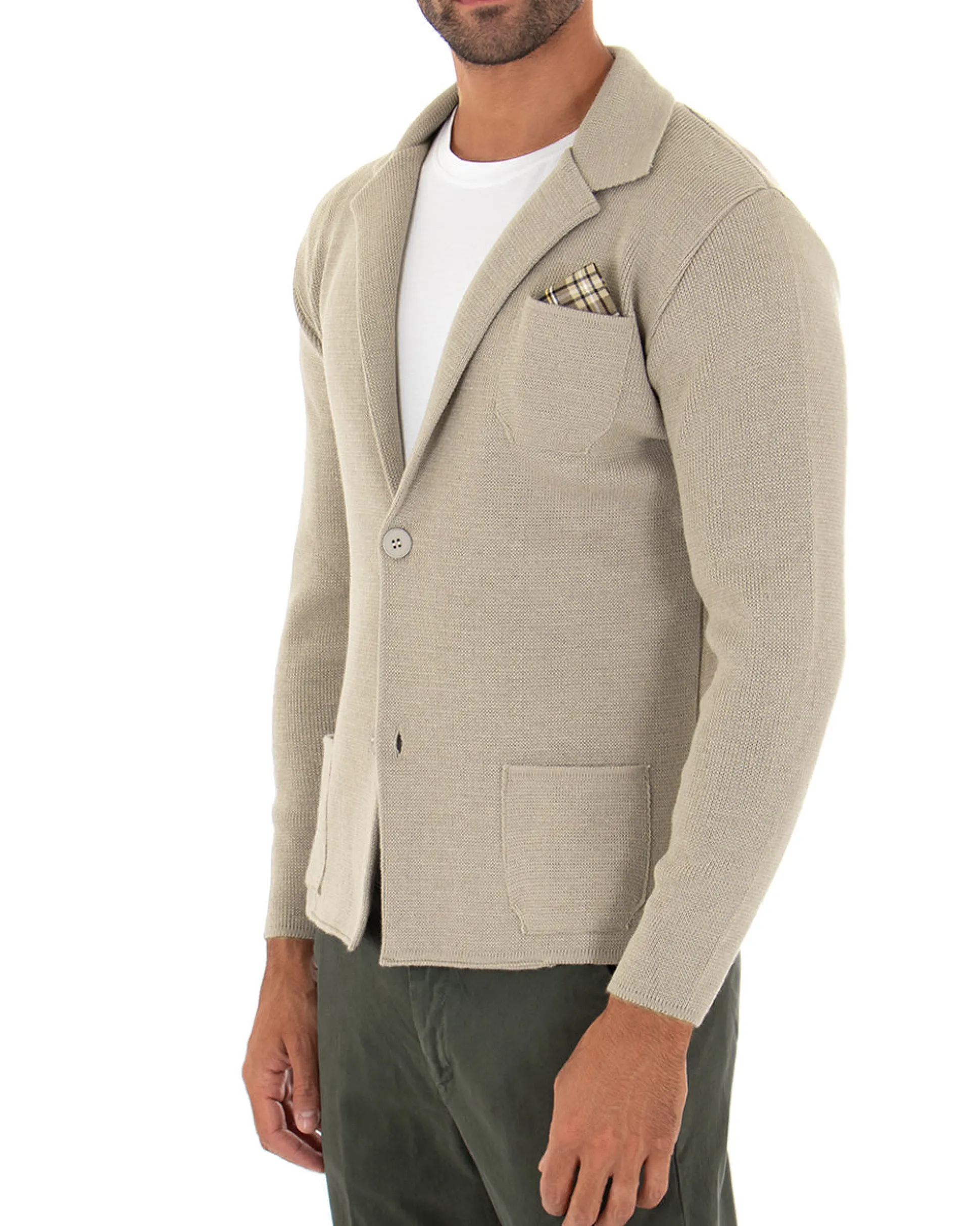 Cardigan uomo giacca con bottoni maglia cotone casual beige GIOSAL-M2667A