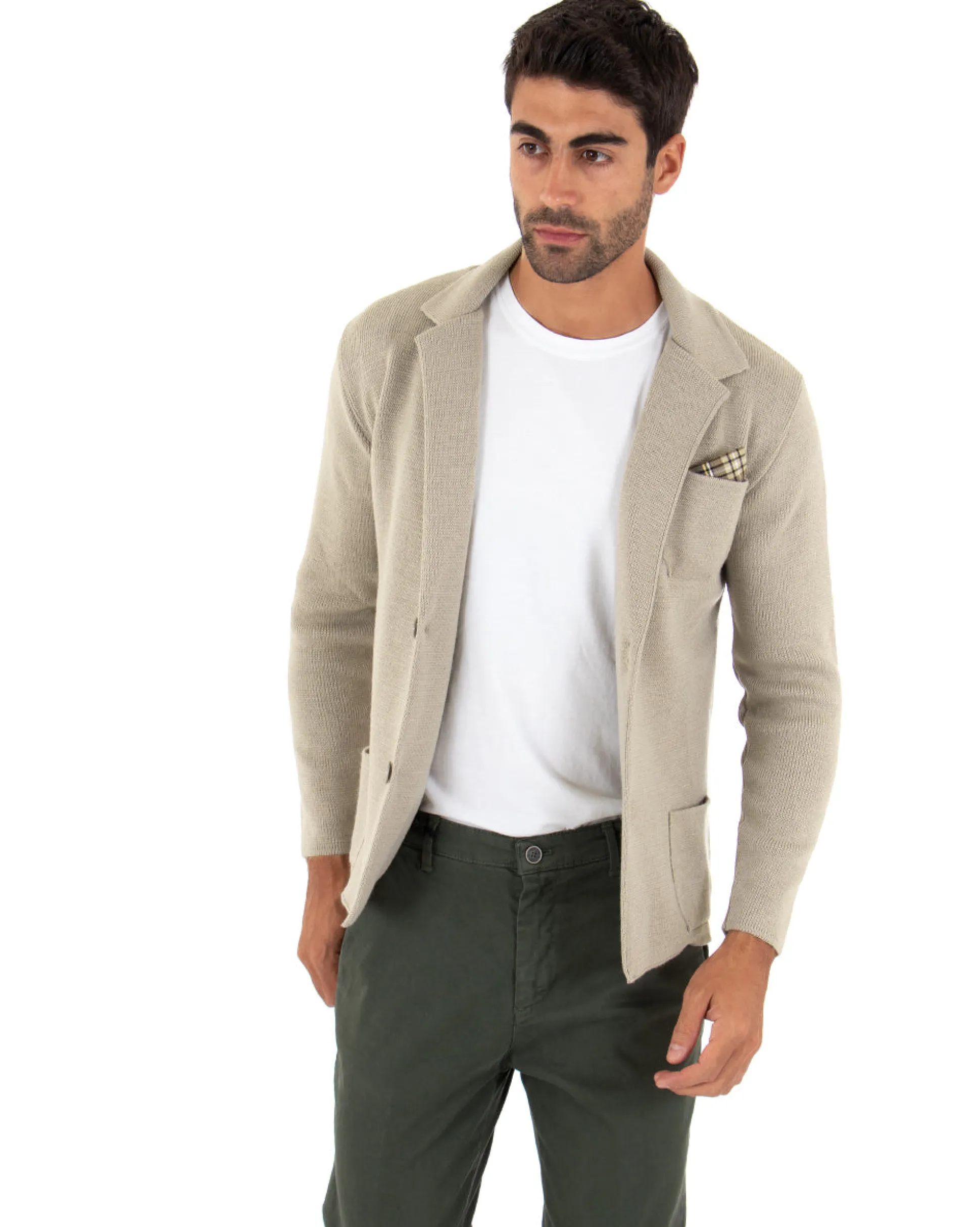 Cardigan uomo giacca con bottoni maglia cotone casual beige GIOSAL-M2667A