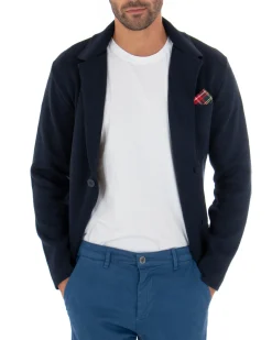 Cardigan uomo giacca con bottoni maglia cotone casual blu GIOSAL-M2664A