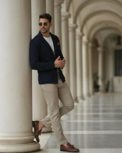 Cardigan uomo giacca con bottoni maglia cotone casual blu GIOSAL-M2664A