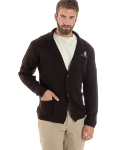 Cardigan uomo giacca con bottoni maglia casual marrone GIOSAL-M2873A