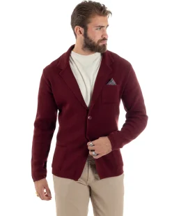 Cardigan uomo giacca con bottoni maglia casual bordeaux GIOSAL-M2872A