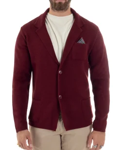 Cardigan uomo giacca con bottoni maglia casual bordeaux GIOSAL-M2872A