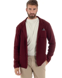 Cardigan uomo giacca con bottoni maglia casual bordeaux GIOSAL-M2872A