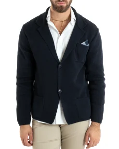 Cardigan uomo giacca con bottoni maglia casual blu GIOSAL-M2767A