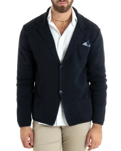 Cardigan uomo giacca con bottoni maglia casual blu GIOSAL-M2767A
