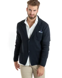 Cardigan uomo giacca con bottoni maglia casual blu GIOSAL-M2767A