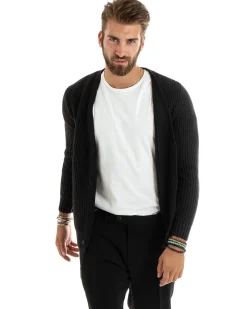 Cardigan Uomo Giacca Con Bottoni Maglioncino Scollo V Maglia Inglese Nero GIOSAL-M2694A