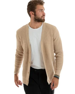 Cardigan Uomo Giacca Con Bottoni Maglioncino Scollo V Maglia Inglese Beige GIOSAL-M2693A