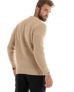 Cardigan Uomo Giacca Con Bottoni Maglioncino Scollo V Maglia Inglese Beige GIOSAL-M2693A