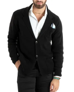Cardigan uomo giacca con bottoni maglia casual nero GIOSAL-M2766A