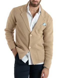 Cardigan uomo giacca con bottoni maglia casual beige GIOSAL-M2770A