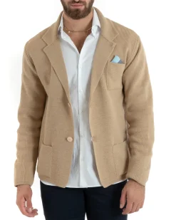 Cardigan uomo giacca con bottoni maglia casual beige GIOSAL-M2770A
