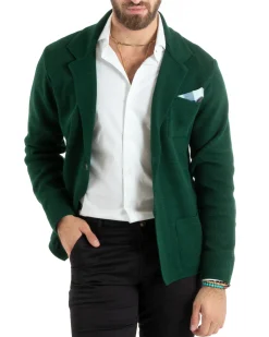 Cardigan uomo giacca con bottoni maglia casual verde GIOSAL-M2769A
