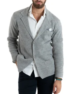 Cardigan uomo giacca con bottoni maglia casual grigio GIOSAL-M2765A
