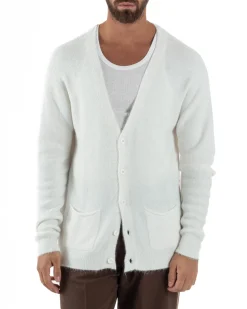 Cardigan Uomo Maglione Lana Relaxed Fit Basic Bianco BERNA M252038