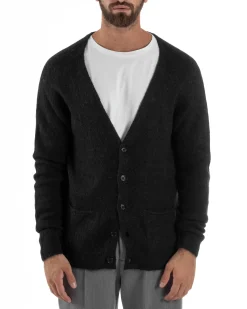 Cardigan Uomo Maglione Lana Relaxed Fit Basic Nero BERNA M252038