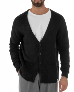 Cardigan Uomo Maglione Lana Relaxed Fit Basic Nero BERNA M252038