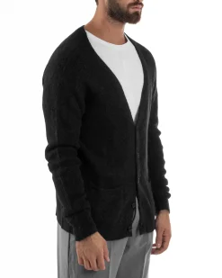 Cardigan Uomo Maglione Lana Relaxed Fit Basic Nero BERNA M252038