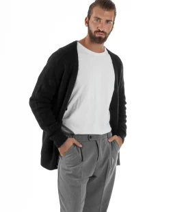 Cardigan Uomo Maglione Lana Relaxed Fit Basic Nero BERNA M252038