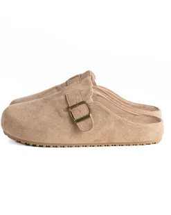 Ciabatte mule uomo camoscio con fibbia in metallo beige GIOSAL-S1316A