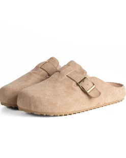 Ciabatte mule uomo camoscio con fibbia in metallo beige GIOSAL-S1316A